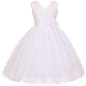 White Holy Communion Wedding Sleeveless Tulle Flower Girl Dress SZ 10 12 Girls